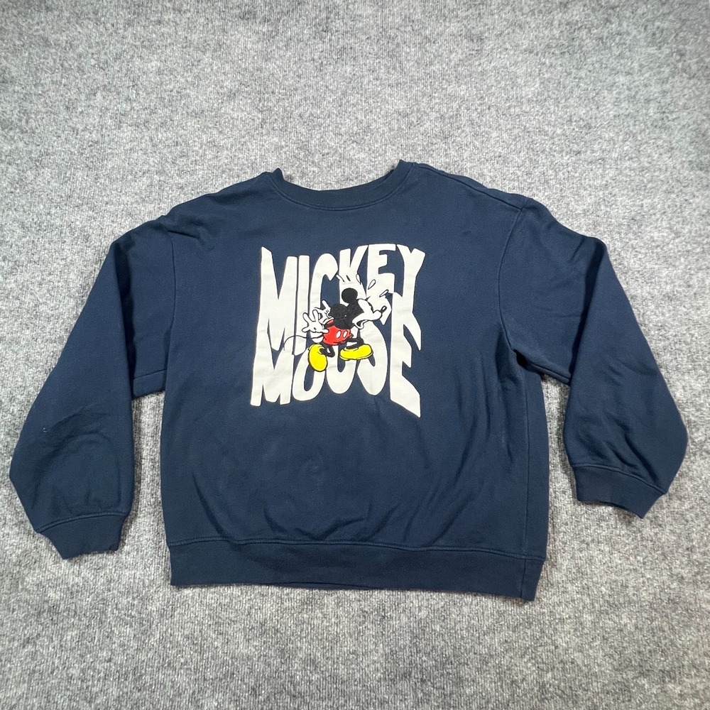 Disney's Mickey Mouse Sweatshirt Womens Medium Navy Cotton Relaxed Ribbed Trim